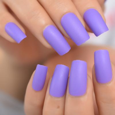 China Design Matte Purple French Press On False Nail Tips Frosted Square Full Cover Wearable Detachable Finger Extension Fake Nails for sale