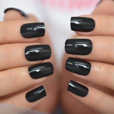 China 24Pcs/Set Design Solid Black Detachable Fake Nails Fit Shiny Wearable Artificial False Nails Full Cover Nail Tips Art Accessories for sale