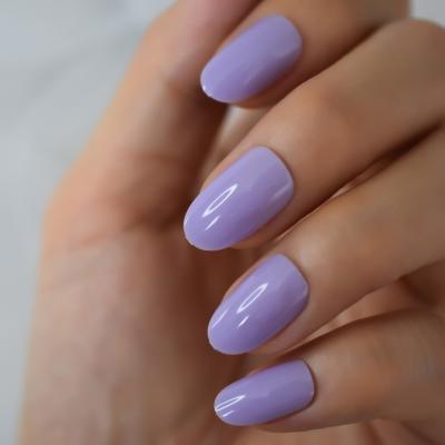 China Charming Design Lavender Purple Colorful Short Wearable Fake Nails Press On Oval Full Head Cover Faux Gelnails Detachable Finish for sale