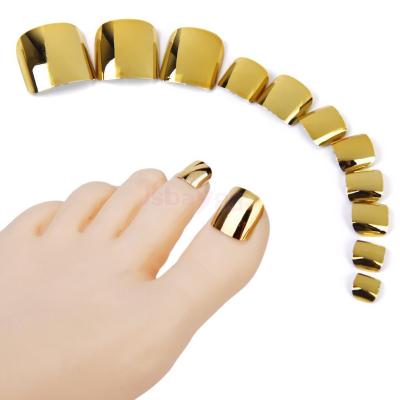 China Super Bright Metallic Square Fake Toe Nails Mirror Surface False Toe Art Nail Tips Design Short for sale