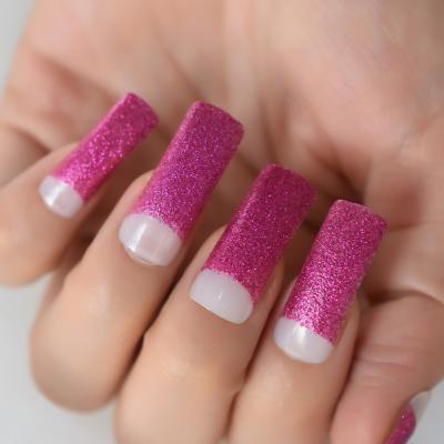 China Predesign Design False Nails Pink Glitter Half Cover Acrylic Crazy Nails False Tip Extension Long Nails And Accessories Glue Sticker for sale