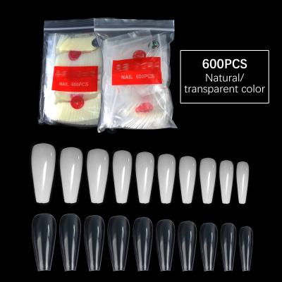 China Design Nail-tips Transparent Salon Natural Press On Artificial Nail Art X Long Coffin Ballerina False Nails DIY Manicure Students 600pcs for sale