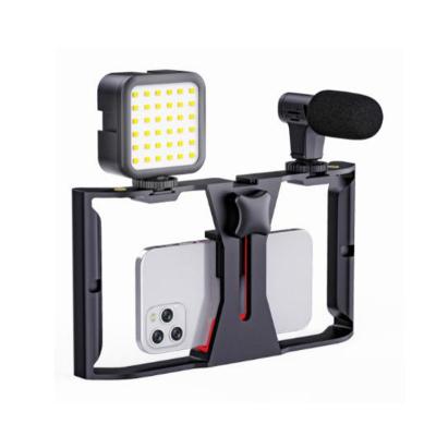 China ABS Video Rig Handle Stabilizer Bracket Live Broadcast LED Selfie Light Smartphone Kits with Microphone for sale