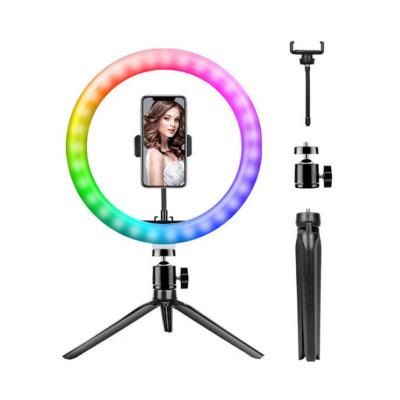 China Video Conferencing Lighting Led Ring Light 10 Inch Desk Mount Phone Selfie Camera RGB Ring Light With Tripod Stand HS002 for sale