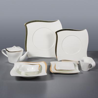 China 20pcs Gold Rim Dinnerware Sustainable Dinner Dishes Set White Bowl *4 Cup *4 / 165ml Cup Side Plate*4 / Dinner Plate *4 / Bone China Soup Saucer for sale