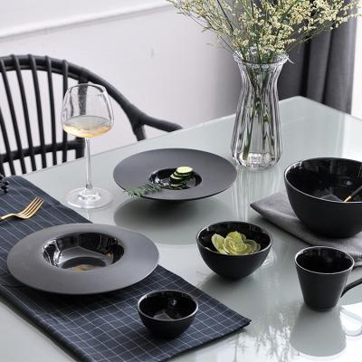 China Sustainable New Product Black Color Design Decal Plates High Temperature Ceramic Plate Sets For Sale for sale