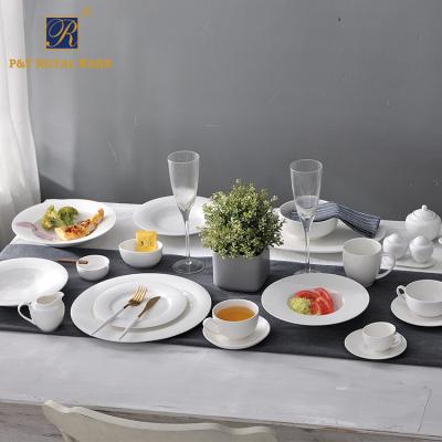 China Sustainable Restaurant Hotel Porcelain Tableware White Ceramic Dinnerware Set for sale