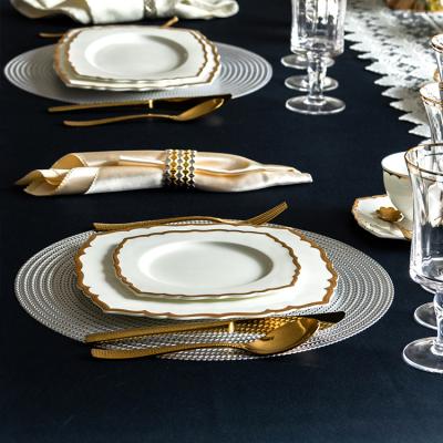 China Sustainable Bone China Ceramic Gold Dinner Diner Dish Dish Dinnerware Set For Wedding for sale