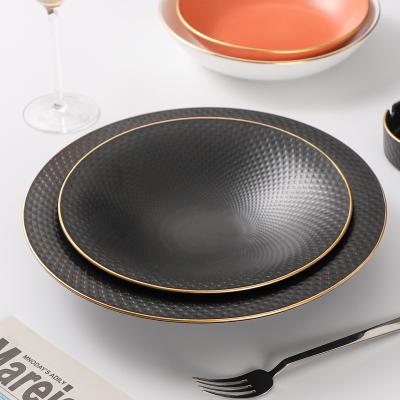 China Sustainable Hot Sale Black Color Glazed Bone China Ceramic Restaurant Dish Table Fruit Food Dish , Dishes Set Tableware for sale