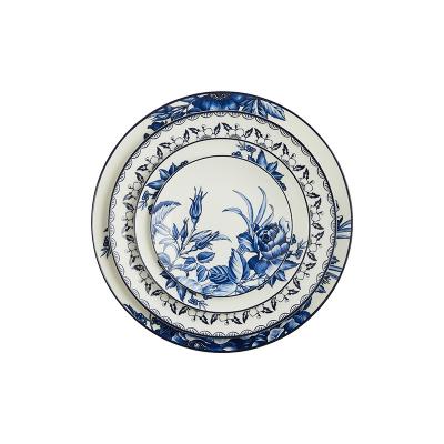 China Sustainable hot sale 4 pcs blue and white gold fine bone china with gold rim dinnerwaresets china dishes for sale