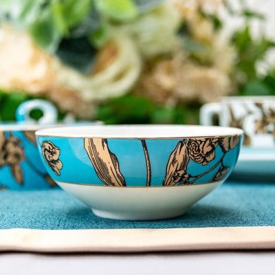 China Custom Gold Color Glazed Logo Restaurants Ceramic Bone China Small Rice Cereal Soup Salad Bowl Viable Factory Wholesale for sale