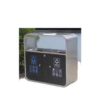 China Outdoor Outdoor Public 2 Compartment Recycling Stainless Steel Waste Bin Rubbish Bin for sale