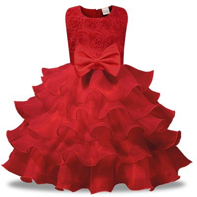 China Breathable Hot Selling Baby Princess Party Dress Lace Bow Flower Performance Puffy Dresses for sale