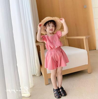 China 3-8Y Kid's Casual Dress 2021 New Summer Girls Flying Sleeve Top + Shorts Outfit 2Pcs Set Girls Dress Sets for sale