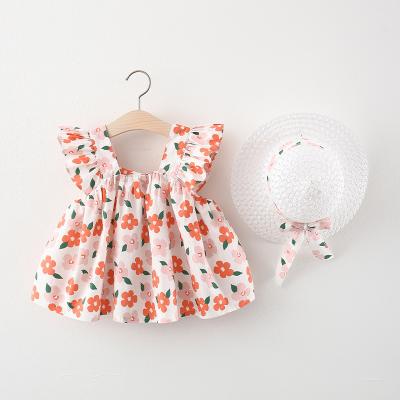 China Wholesale Anti-Static Baby Girls Summer Princess Dress Floral Print Sleeveless Dress With Hat for sale