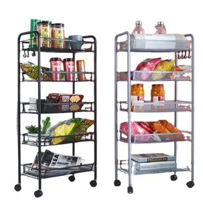 China Rolling Cart Carbon Steel Rack Kitchen Storage Cart Waterproof/Sturdy/Movable Mobile Organizer with Basket for sale