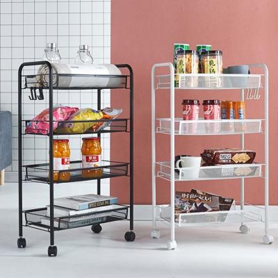 China Waterproof / Sturdy / Movable Movable Rack 4 Tiers High Quality Thin Cart Rolling Storage Wheel Shelving for Kitchen for sale