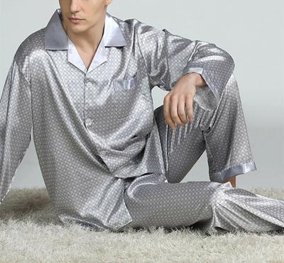 China Modern Casual QUICK DRY Style Two Pieces Stain Men's Silk Pajama Sets Soft Comfortable Male Satin Sleepwear Home Lounge Wear for sale