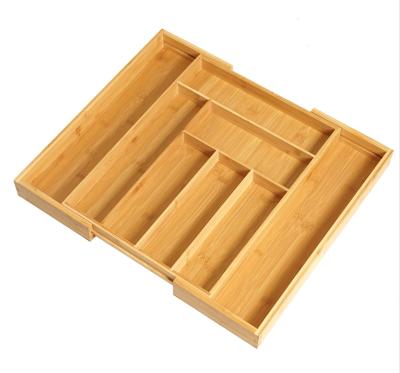 China Good Quality Bamboo Restaurant Utensil Organizer Stored Adjustable Cutlery Tray Box for sale