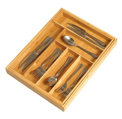 China Bamboo Adjustable Flatware Stored Kitchen Drawer Knife Cutlery 6 Pieces Storage Box for sale