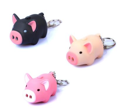 China ABS+metal 3 PCS Lightup Key Chain Cartoon Design Pig Light Small And Healthy Key Chain For Kids Pig Keychains For Women for sale