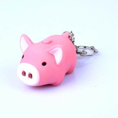 China ABS+metal Flashlight Sound Rings Kids Toys Creative Pig Cartoon Sound Light Key Chains With Piggy Key Design Keychains Led Keychains for sale