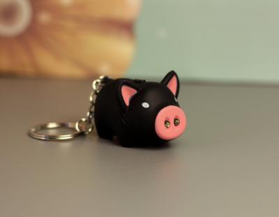 China Cute And Fun And Healthy Lightweight ABS+metal Pig Keychains Pig Key Chain LED Flashlight for sale