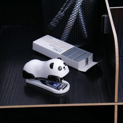 China Portable Cartoon Panda Built-in Mini Desktop Staple Remover Stapler Metal Stapler Set for sale