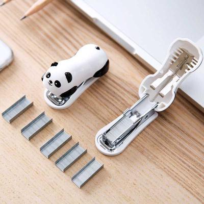 China Portable Cartoon Panda Built-in Mini Desktop Staple Remover Stapler Metal Stapler Set for sale