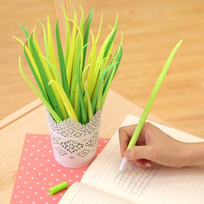 China Custom Green Grass Silicone Flower Grass Leaf Pen Ballpoint Pen In Pot for sale