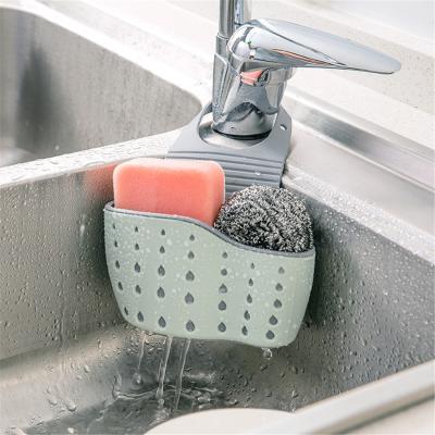 China Portable Kitchen Sink Drain Rack Sponge Soap Debris Storage Basket Shelf Plastic Hanging Rack Kitchen Sink Shelf Faucet Organizer for sale