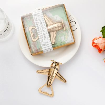 China Bridal Shower Wedding Favors Gift Wedding Favor Creative Plane Wedding Shaped Bottle Opener Metal Beer Flat Bottle Opener for sale