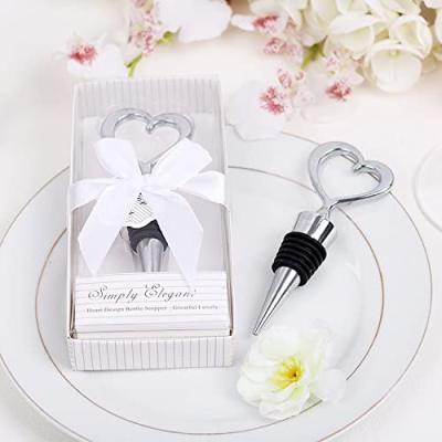 China Bridal shower wedding favors decorative heart wine and drink bottle stoppers, keep wine cool, made of zinc alloy for sale