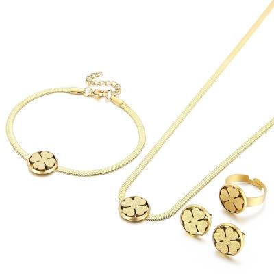 China CLASSIC New Collections Trendy Stainless Steel Gold Plated Four Leaf Clover Jewelry Set For Women for sale