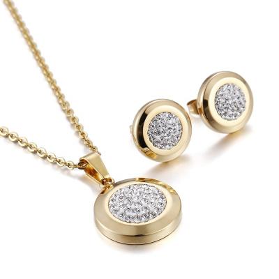 China CLASSIC Round Design Fashion Jewelry Gold Plated Crystal Necklace And Earrings Set For Women for sale