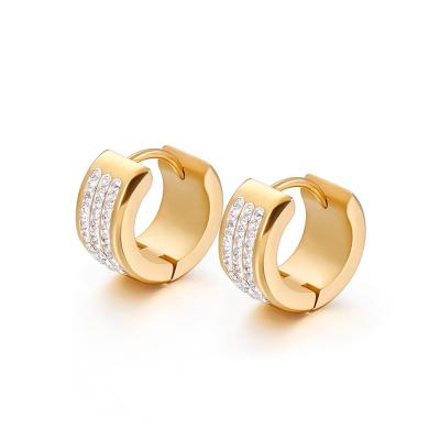 China CLASSIC Hot Sale Fashion Jewelry Stainless Steel 18K Gold Crystal Huggie Earrings For Women for sale