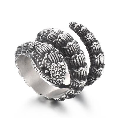 China Unique Vintage Mens and Womens Vintage Jewelry Snake Coiling Design Personalized Stainless Steel Snake Ring for sale