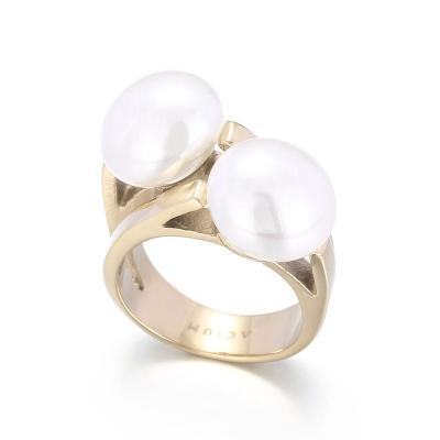 China New Arrival TRENDY Fashion Jewelry Antique Personalized Stainless Steel Gold Pearl Rings For Women for sale