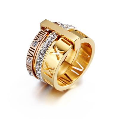 China Best Selling TRENDY Roman Numerals CZ Zircon Fashion Gold Jewelry Rings For Women for sale