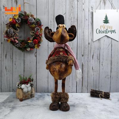 China 2022 Christmas Fur Reindeer Standing Decorations Navidad Deer Moose Gifts Stuffed Eco-friendly Materials Christmas Decor Supplies for sale