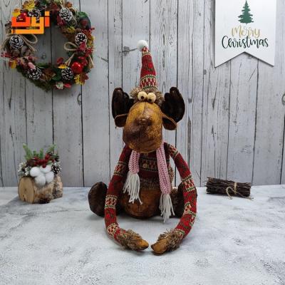 China Eco-Friendly Materials Sitting Monkey Style Reindeer With Long Arms And Christmas Hats Plush Reindeer Decoration Christmas Decoration Supplies for sale