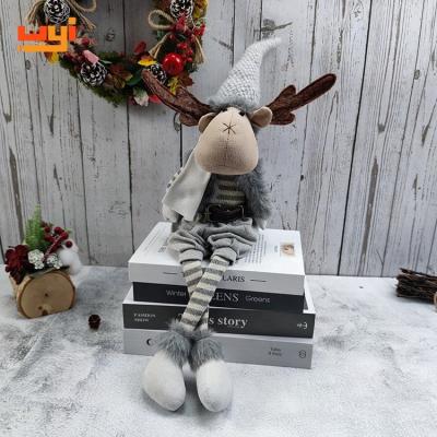 China Eco-friendly Materials Bloated Belly Christmas Sitting Reindeer With Very Long Legs Funny Christmas Moose Decoration For Christmas Plush Reindeer Home Decoration for sale