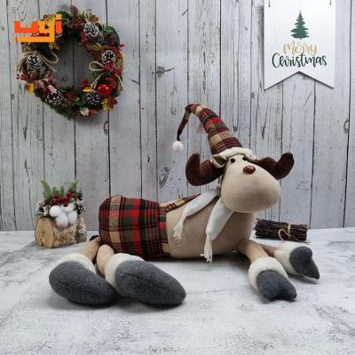 China Eco-Friendly Materials Factory Handmade Christmas Ornaments Deer Elk Moose With Feet Long Christmas Plush Reindeer Four With Hat for sale