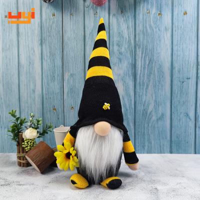 China Eco-Friendly Materials Yellow Summer Festival Cuddly Ornament Scandinavian Tomte Felt Bee Gonk Gnomes With Sunflower Decor for sale