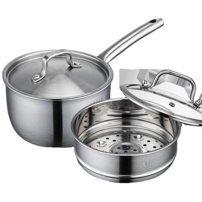 China Sustainable Hot Sale Cookware Set Cooking Pots And Pans Set Stainless Steel Dinnerware Sets For Cooking With Steamer for sale