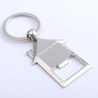 China Metal Custom Real Estate Agency Company Business Keychain Gifts Home Beer Opener Key Chain Ring Holder Realty Metal House Tag Keyring for sale