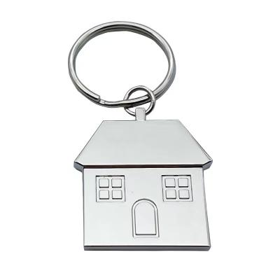 China Metal Custom metal house shape keychain, silver hotel name card key chain, Real estate gift keychain for sale