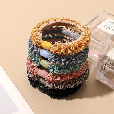 China Hot Selling Simple INS Resilience Button Nylon Lace Hair Band Hair Scrunchies Hair Tie For Women for sale