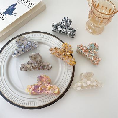 China Hair Clips Medium Flower Crystal Hair Claws For Women Stone Hair Clamb 7.5cm Acetate Hair Clips Retro Ins for sale