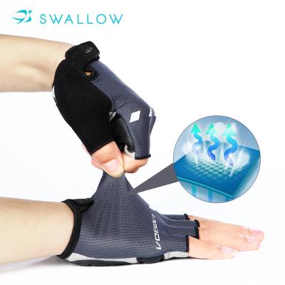 China Unisex SWALLOW Half Finger Sublimation Printing Reflective Label Sports Cycling Bicycle Gloves for sale